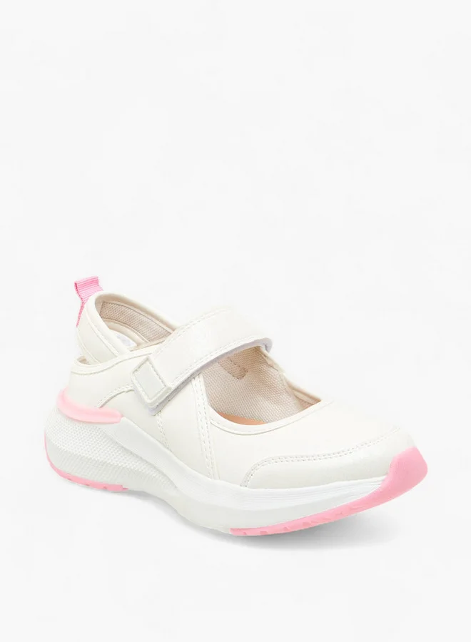 Little Missy Girls Panelled School Shoes with Hook and Loop Closure