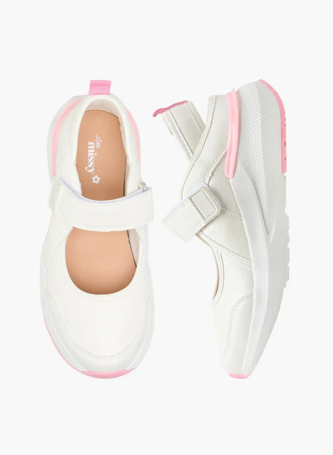 Little Missy Girls Panelled School Shoes with Hook and Loop Closure