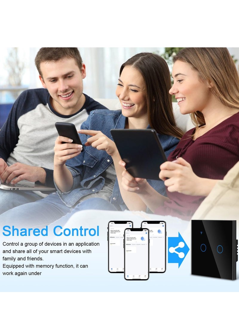 SYOSI Smart Wall Light Switch WiFi Smart Light Switch 2 Gang 1 Way work with Alexa or Google Assistant Glass Panel LED Backlight Waterproof Multi Way Control by Tuya Smart Life App Neutral Wire Need  - Image 4