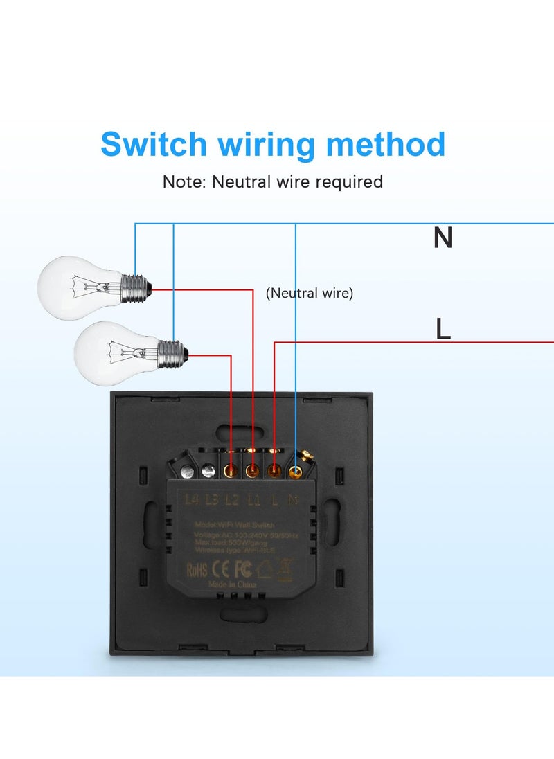 SYOSI Smart Wall Light Switch WiFi Smart Light Switch 2 Gang 1 Way work with Alexa or Google Assistant Glass Panel LED Backlight Waterproof Multi Way Control by Tuya Smart Life App Neutral Wire Need  - Image 5