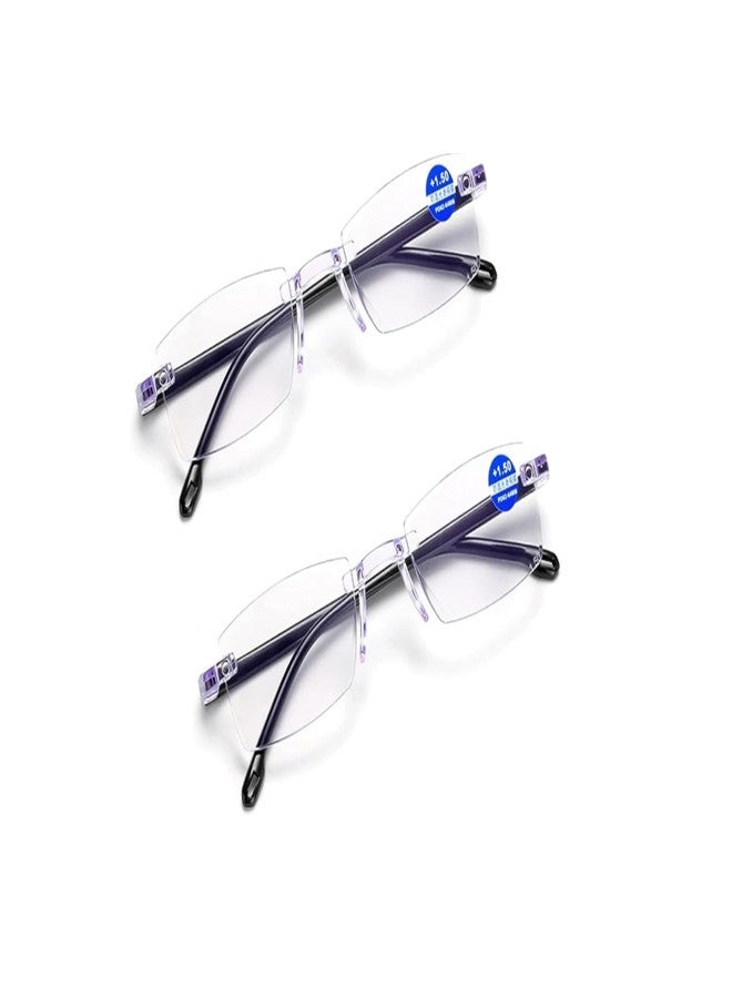 CRIBA Combo Pack of 2 Rimless Blue Cut Reading Glass+1.00+1.25+1.50+1.75 +2.00+2.25 +2.50+2.75+3.00 Single Vision Power Eyeglass-D (+2.00) - Image 1