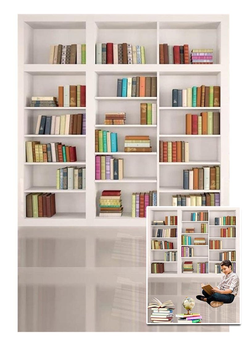 AOFOTO 4x6ft Modern School Bookcase Background Library Books Shelves Study Bookrack White Bookshelf Backdrop with Floor for Photography Students Teachers Portrait Photoshoot Vinyl Photo Studio Props - Image 1