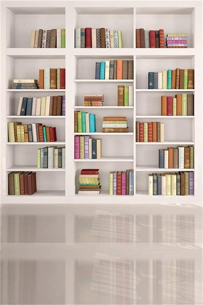 AOFOTO 4x6ft Modern School Bookcase Background Library Books Shelves Study Bookrack White Bookshelf Backdrop with Floor for Photography Students Teachers Portrait Photoshoot Vinyl Photo Studio Props - Image 2