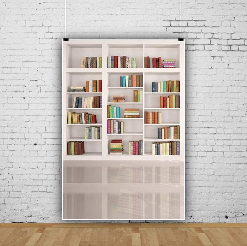 AOFOTO 4x6ft Modern School Bookcase Background Library Books Shelves Study Bookrack White Bookshelf Backdrop with Floor for Photography Students Teachers Portrait Photoshoot Vinyl Photo Studio Props - Image 3