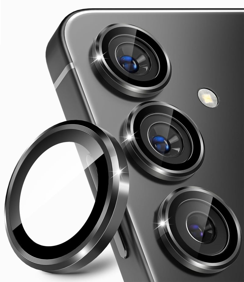ZARALA Camera Lens Frame Glass Compatible with Samsung Galaxy S25 FE 5G Tempered Glass Aluminum Alloy Frame Individual Camera Lens Protector Cover (Galaxy S25 FE 5G, Black) - Image 1
