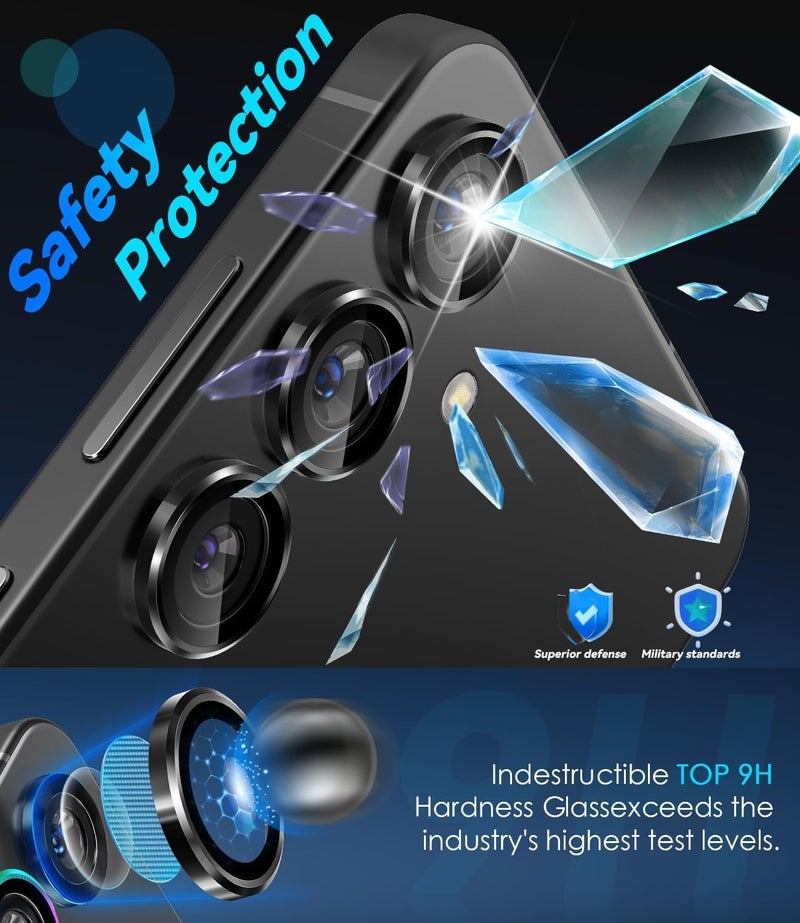 ZARALA Camera Lens Frame Glass Compatible with Samsung Galaxy S25 FE 5G Tempered Glass Aluminum Alloy Frame Individual Camera Lens Protector Cover (Galaxy S25 FE 5G, Black) - Image 2