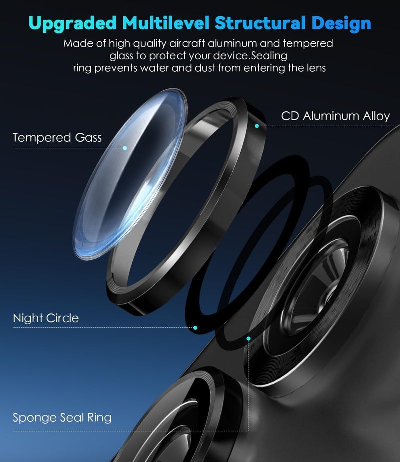 ZARALA Camera Lens Frame Glass Compatible with Samsung Galaxy S25 FE 5G Tempered Glass Aluminum Alloy Frame Individual Camera Lens Protector Cover (Galaxy S25 FE 5G, Black) - Image 4