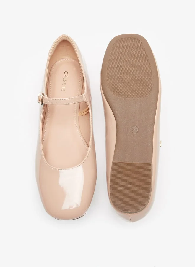 سيليست Women's Solid Ballerina Shoes with Buckle Closure