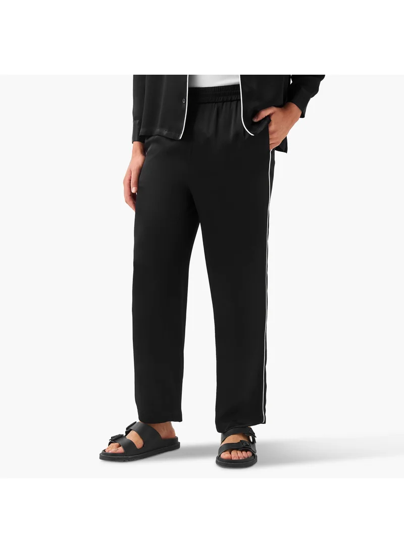 ايكونيك Iconic Piped Lounge Pants with Flexi Waist and Pockets