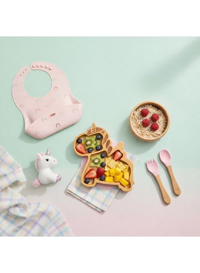 NENES Bamboo and silicone baby feeding set, BLW, newborn gift, baby, toddler (Unicorn) - Image 2