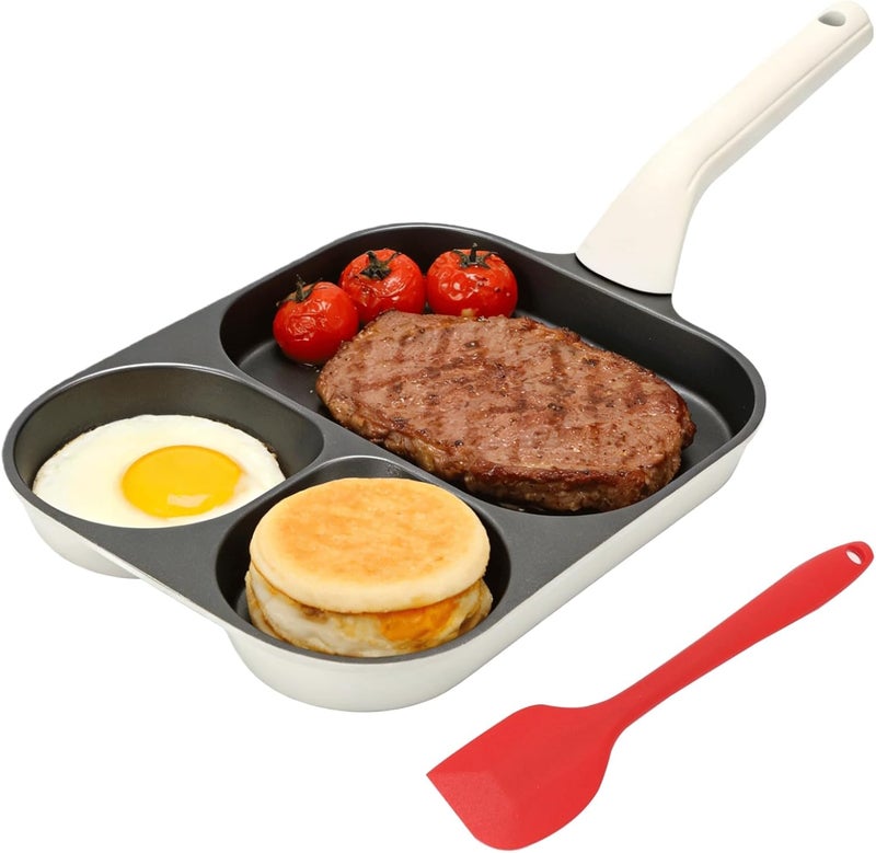 3-in-1 Nonstick Egg Frying Pan, Divided Skillet, Pancake Omelette Pan, Includes Spatula and Brush, Aluminum Alloy - Image 1