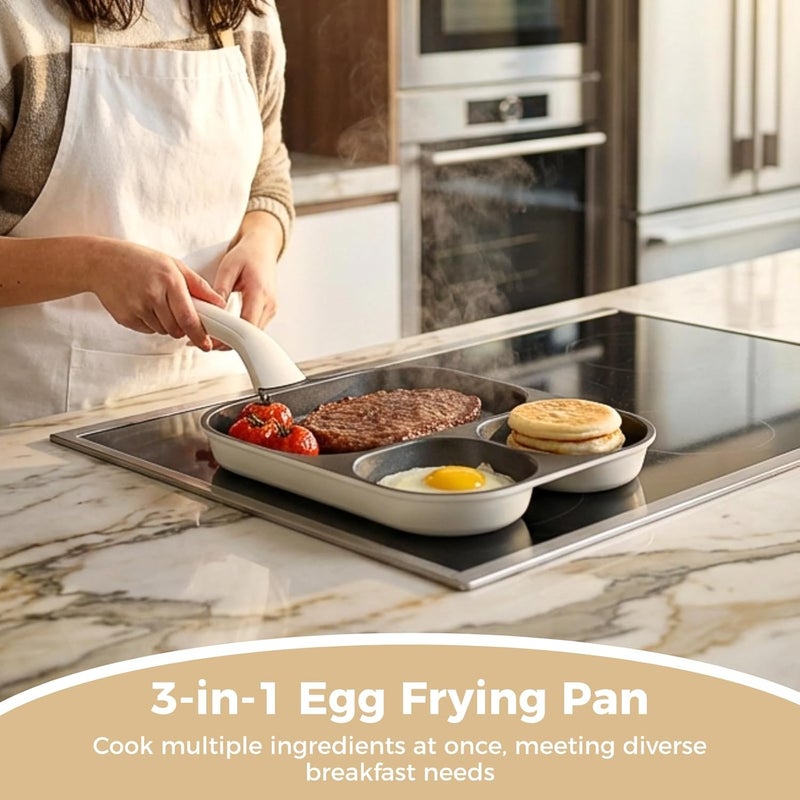 3-in-1 Nonstick Egg Frying Pan, Divided Skillet, Pancake Omelette Pan, Includes Spatula and Brush, Aluminum Alloy - Image 2