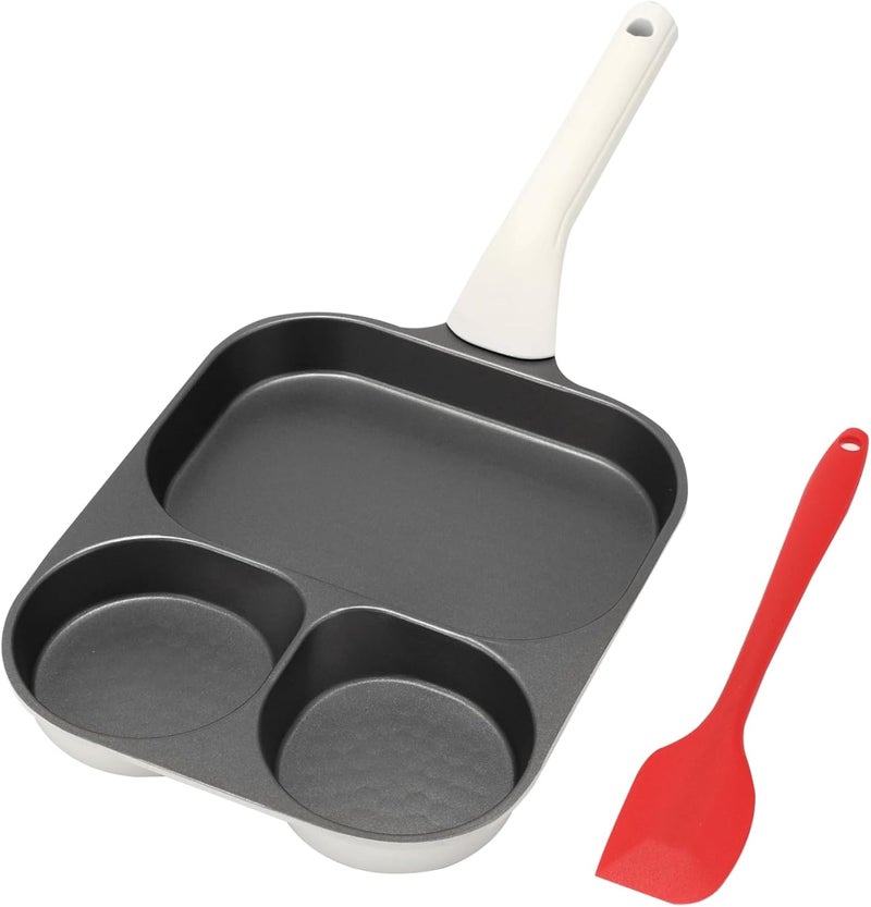 3-in-1 Nonstick Egg Frying Pan, Divided Skillet, Pancake Omelette Pan, Includes Spatula and Brush, Aluminum Alloy - Image 3