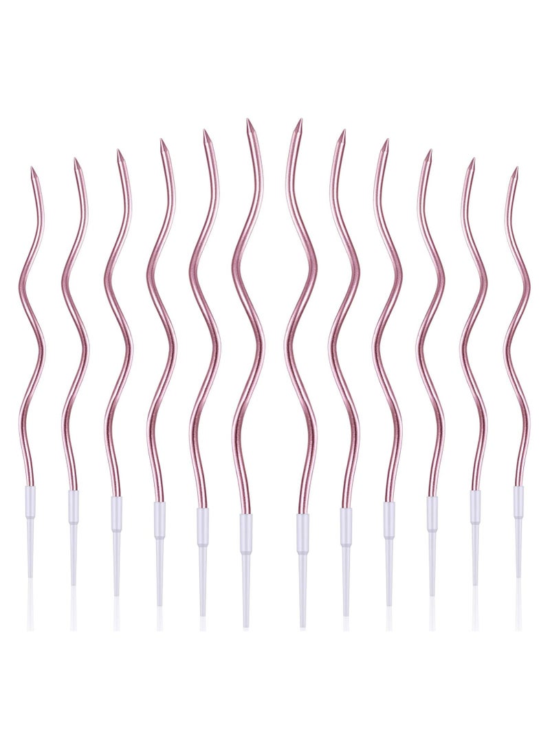 HOME ZONE 12 Twisted Birthday Candles Spiral Cake Candles Metallic Cupcake Cake Candles Thin Long Cake Candles with Holders (Pink) - Image 1