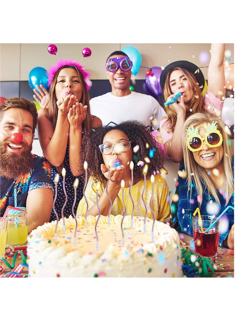 HOME ZONE 12 Twisted Birthday Candles Spiral Cake Candles Metallic Cupcake Cake Candles Thin Long Cake Candles with Holders (Pink) - Image 2