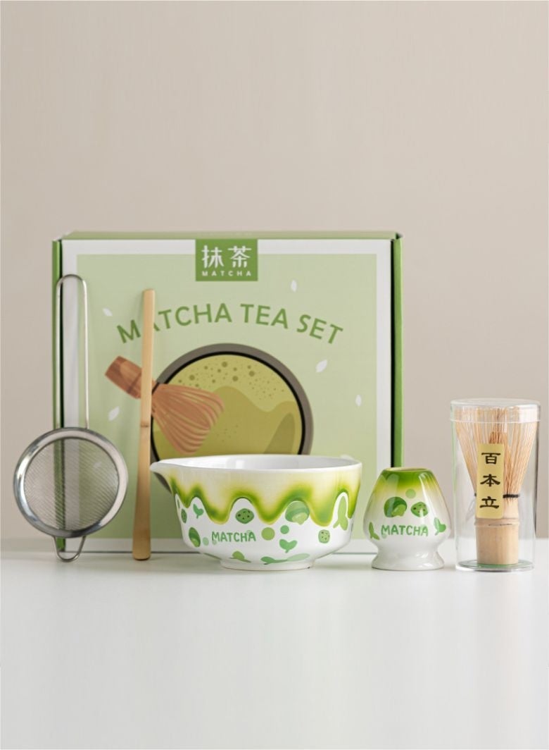 YEADMAL Matcha Whisk Set with Matcha Bowl, Matcha Bamboo Whisk, Scoop, Sifter, Matcha Whisk Holder Unique Gifts for Women Men Girl Friend Home Kitchen(Green) - Image 1