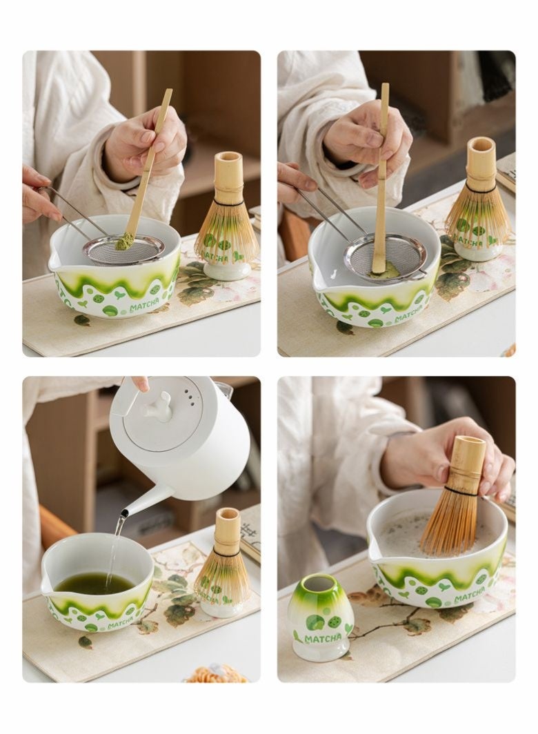 YEADMAL Matcha Whisk Set with Matcha Bowl, Matcha Bamboo Whisk, Scoop, Sifter, Matcha Whisk Holder Unique Gifts for Women Men Girl Friend Home Kitchen(Green) - Image 5