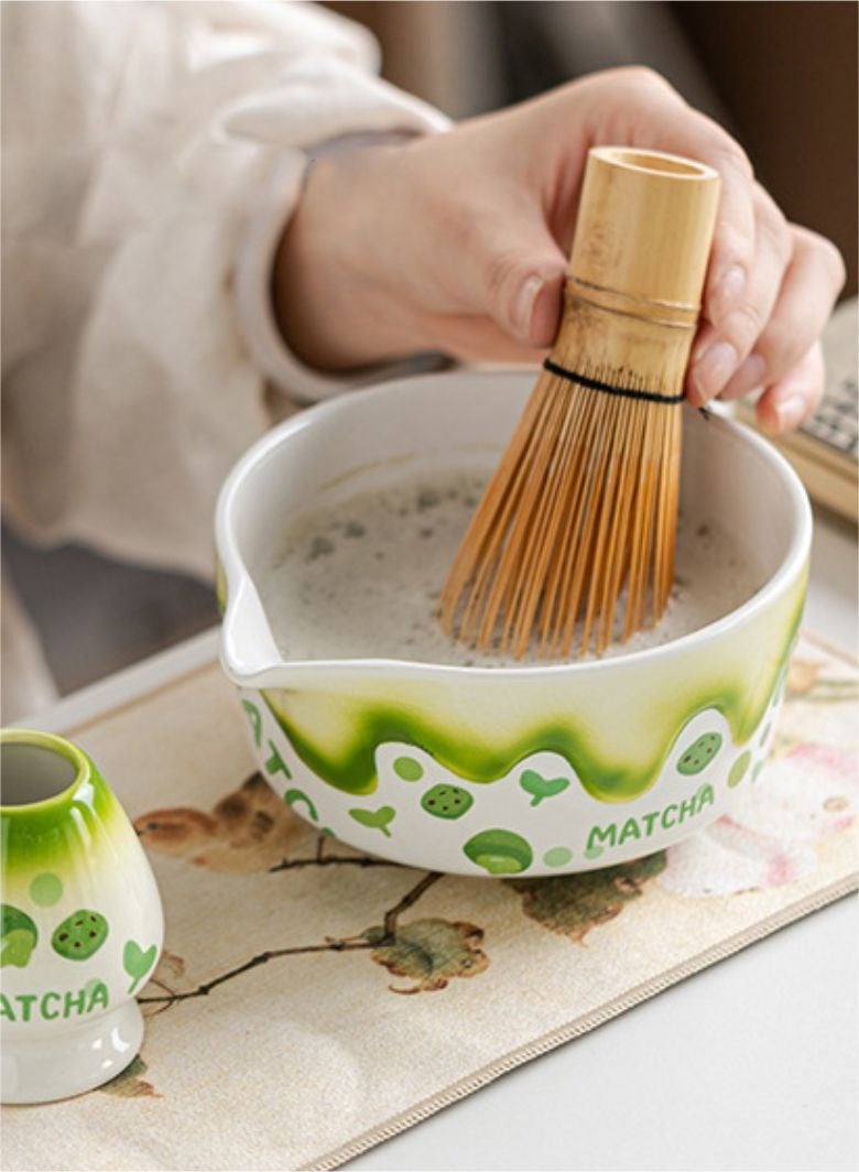 YEADMAL Matcha Whisk Set with Matcha Bowl, Matcha Bamboo Whisk, Scoop, Sifter, Matcha Whisk Holder Unique Gifts for Women Men Girl Friend Home Kitchen(Green) - Image 2