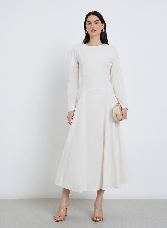 Styli Solid Round Neck A-Line Maxi Dress - Image 3