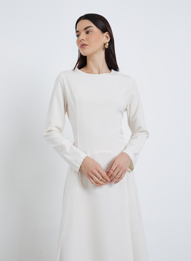 Styli Solid Round Neck A-Line Maxi Dress - Image 2