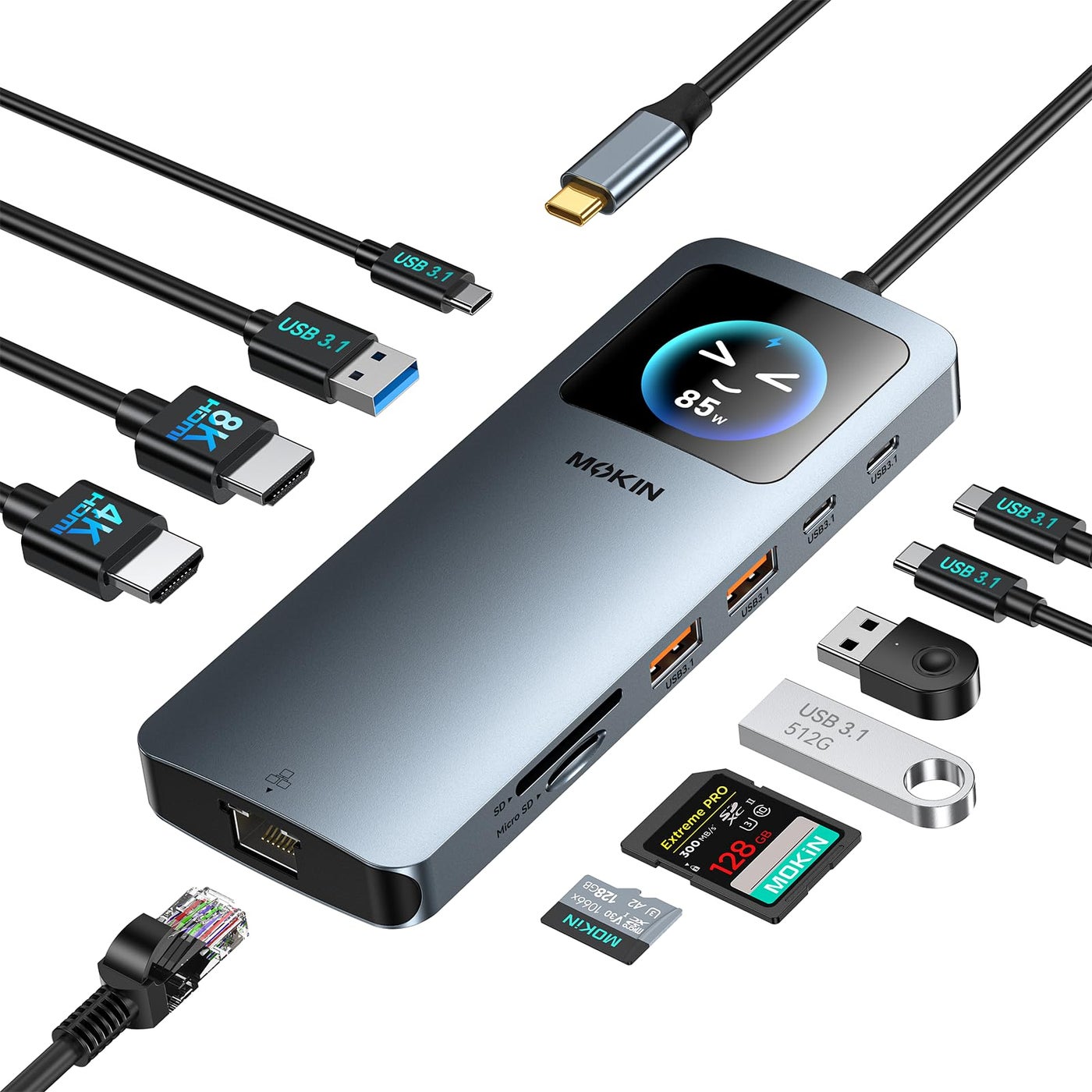 MOKiN LED Docking Station,12 in 1 Laptop Docking Station Dual Monitor 8K@30Hz,USB C Docking Station with 2 HDMI,PD 100W,2500Mbps LAN,5 * 10Gbps USB Ports,SD/TF Card Reader for MacBook/Dell/HP/Lenovo