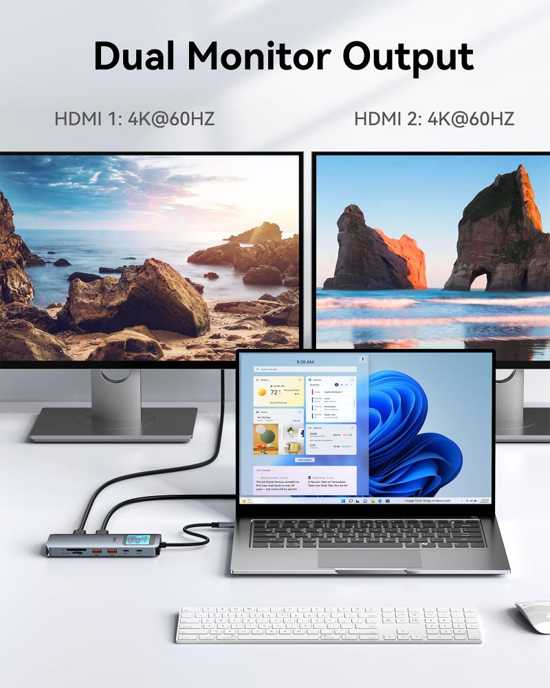 MOKiN LED Docking Station,12 in 1 Laptop Docking Station Dual Monitor 8K@30Hz,USB C Docking Station with 2 HDMI,PD 100W,2500Mbps LAN,5 * 10Gbps USB Ports,SD/TF Card Reader for MacBook/Dell/HP/Lenovo - Image 4