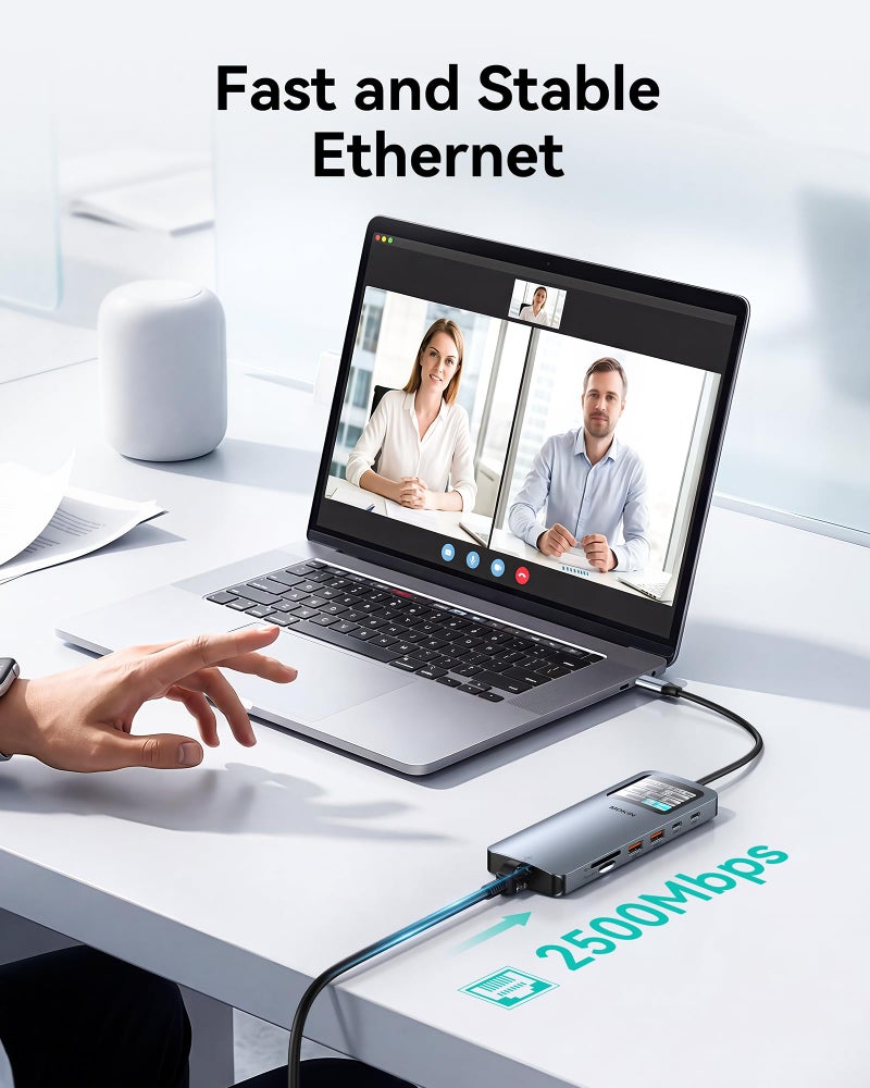 MOKiN LED Docking Station,12 in 1 Laptop Docking Station Dual Monitor 8K@30Hz,USB C Docking Station with 2 HDMI,PD 100W,2500Mbps LAN,5 * 10Gbps USB Ports,SD/TF Card Reader for MacBook/Dell/HP/Lenovo - Image 5