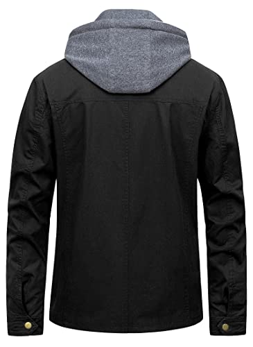 Pursky Men's Winter Warm Fleece Lined Jacket Thicken Washed Cotton Military Coat With Detachable Hood Black(thick) 2XL - Image 3