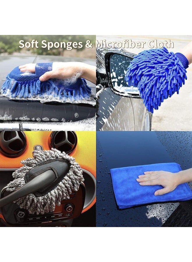 VIUAUAX Car Wash Cleaning Tools Kit Car Detailing Set with Bag,Wash Mitt Sponge Towels Tire Brush Window Scraper Duster Complete Interior Car Care Kit - Image 4