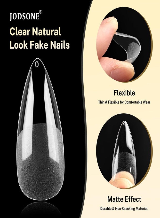 JODSONE Long Almond Nail Tips 240Pcs Soft Nail Gel Tips Half Matte Full Cover Clear Gelly Press on Flase Nail Tips for Extension Nail Manicure Home DIY 12 Sizes - Image 2