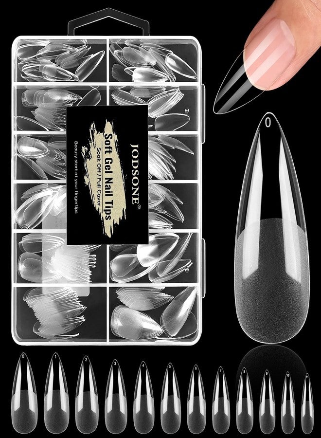 JODSONE Long Almond Nail Tips 240Pcs Soft Nail Gel Tips Half Matte Full Cover Clear Gelly Press on Flase Nail Tips for Extension Nail Manicure Home DIY 12 Sizes - Image 1
