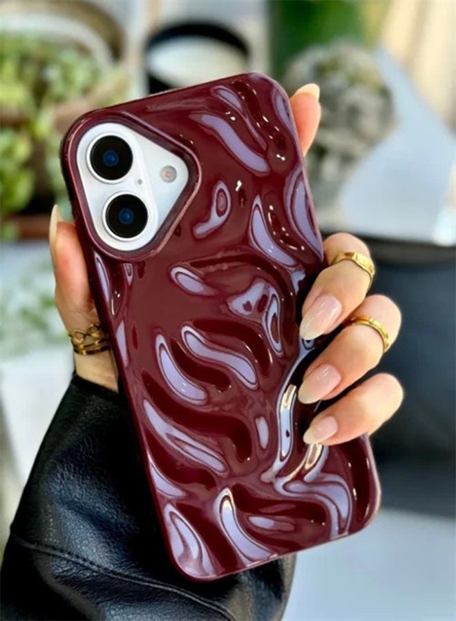 A Premium Case Compatible with the iPhone 17, Featuring a 3D Wave Design, Durable Material For Shock and Scratch Protection, a Comfortable Feel, and a Stylish Look For the iPhone 17 - Burgundy - Image 1