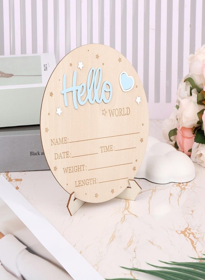 lasuroa Baby Announcement Sign, Wooden Hello World Newborn Sign Cute Welcome Baby Name Board for Boys Girls Photo Props Hospital Nursery Decor - Image 3