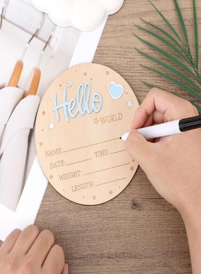 lasuroa Baby Announcement Sign, Wooden Hello World Newborn Sign Cute Welcome Baby Name Board for Boys Girls Photo Props Hospital Nursery Decor - Image 5