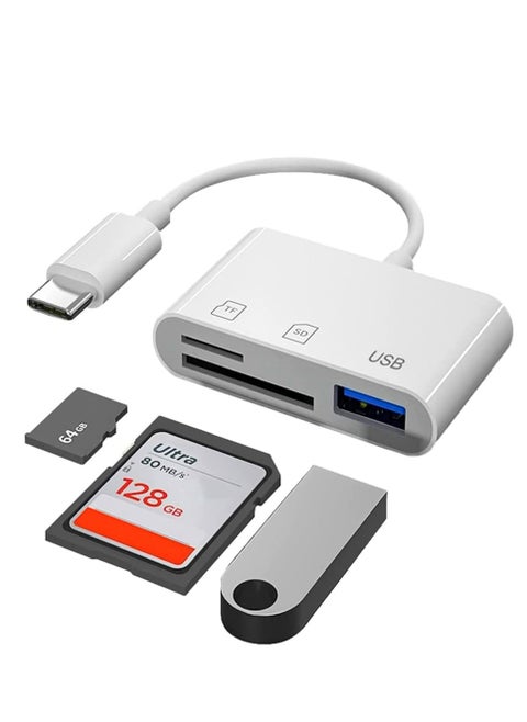 White 3.0 Multifunctional 3-in-1 USB C SD Card Reader Type-C Card Reader for USB C Device  TF Card Adapter Support Dual Read and Write