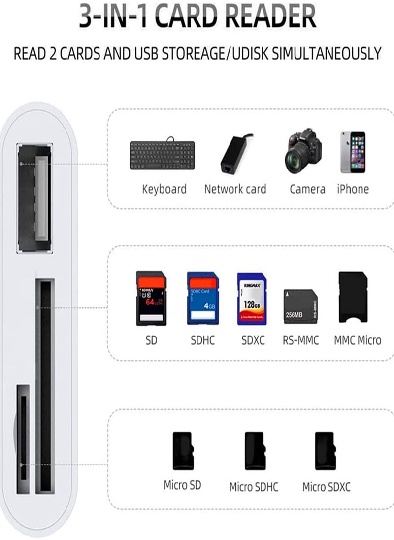 White 3.0 Multifunctional 3-in-1 USB C SD Card Reader Type-C Card Reader for USB C Device  TF Card Adapter Support Dual Read and Write