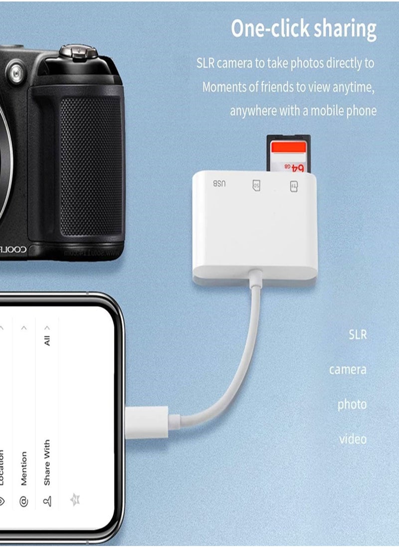 White 3.0 Multifunctional 3-in-1 USB C SD Card Reader Type-C Card Reader for USB C Device  TF Card Adapter Support Dual Read and Write