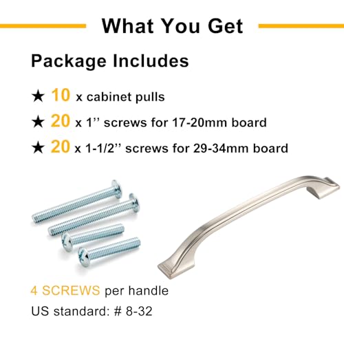 BEROSSA 10 Pack Brushed Nickel Cabinet Pulls 3-3/4 Inch Satin Nickel Cabinet Handles Nickel Hardware for Kitchen Cabinets 8222 Drawers Bedroom Dresser Bathroom Vanity Cupboard - Image 5