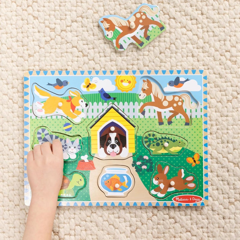 ميليسا آند دوج Melissa & Doug لغز خشبي للحيوانات الأليفة بأوتاد (8 قطع) - Image 2