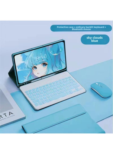 Bluetooth Keyboard Case For Samsung Tab A9plus 2024 S9FE S6lite Touch Keyboard Leather Case-Color:Sky Blue Leather Case & Normal Backlit Keyboard & Mouse-Applicable Model:Tab S9 /S9plus 12.4 -2022 Model