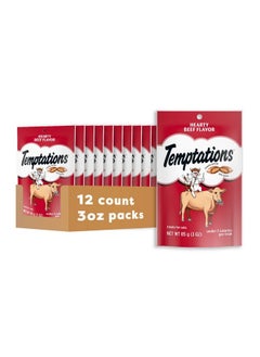 Temptations Temptations Classic Crunchy and Soft Cat Treats Hearty Beef Flavor, 3 oz. Pouch (Pack of 12)  - Image 1