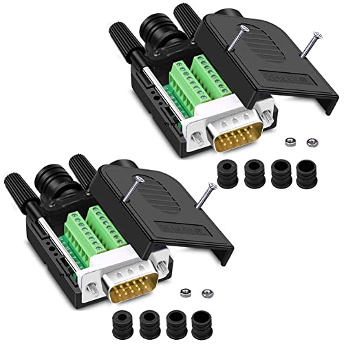 ANMBEST 2PCS Male VGA Solderless Quick Connector 16mm Thinner 3+9 DB15 3Row Serial Plug to 15-pin Port Terminal Male Adapter Breakout Board Compatible with VGA 3+7/3+6/3+6/3+4/3+2 - Image 1