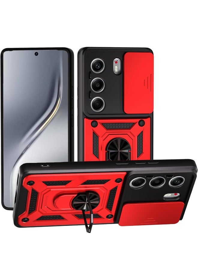 لـ TECNO Camon 40 Pro 5G غطاء الحالة, غطاء عدسة الكاميرا الشريحة, حامل الحلقة المغناطيسية مقعد حالة الهاتف الوقائي لـ TECNO Camon 40 Pro 5G, الأحمر