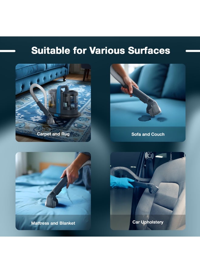 جرين ليون منظف ​​السجاد الاحترافي / قابس المملكة المتحدة  / قوة محرك 600 واط / خزان 1500 مل من المياه العذبة / خزان مياه مزدوج / خزان 800 مل من المياه القذرة / طول خرطوم 3.9 قدم / قوة شفط قوية / تنظيف عميق للبقع - أزرق - Image 2