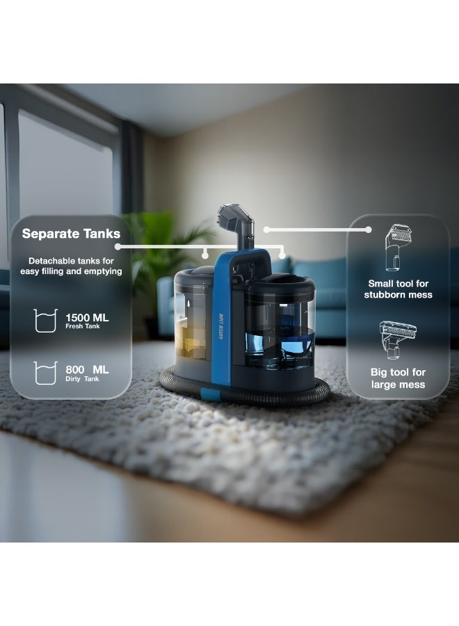 جرين ليون منظف ​​السجاد الاحترافي / قابس المملكة المتحدة  / قوة محرك 600 واط / خزان 1500 مل من المياه العذبة / خزان مياه مزدوج / خزان 800 مل من المياه القذرة / طول خرطوم 3.9 قدم / قوة شفط قوية / تنظيف عميق للبقع - أزرق - Image 4