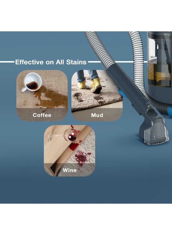 جرين ليون منظف ​​السجاد الاحترافي / قابس المملكة المتحدة  / قوة محرك 600 واط / خزان 1500 مل من المياه العذبة / خزان مياه مزدوج / خزان 800 مل من المياه القذرة / طول خرطوم 3.9 قدم / قوة شفط قوية / تنظيف عميق للبقع - أزرق - Image 3