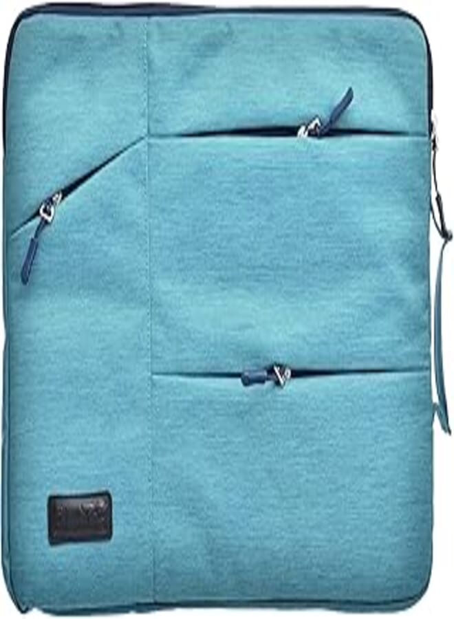 Elite Fabric Pocket Sleeve Containing Main And Three Front Zipper Pockets And Simple Design Equipped Side Strong Handle Compatible With Various Laptops 15.6 Inch - Turquoise 