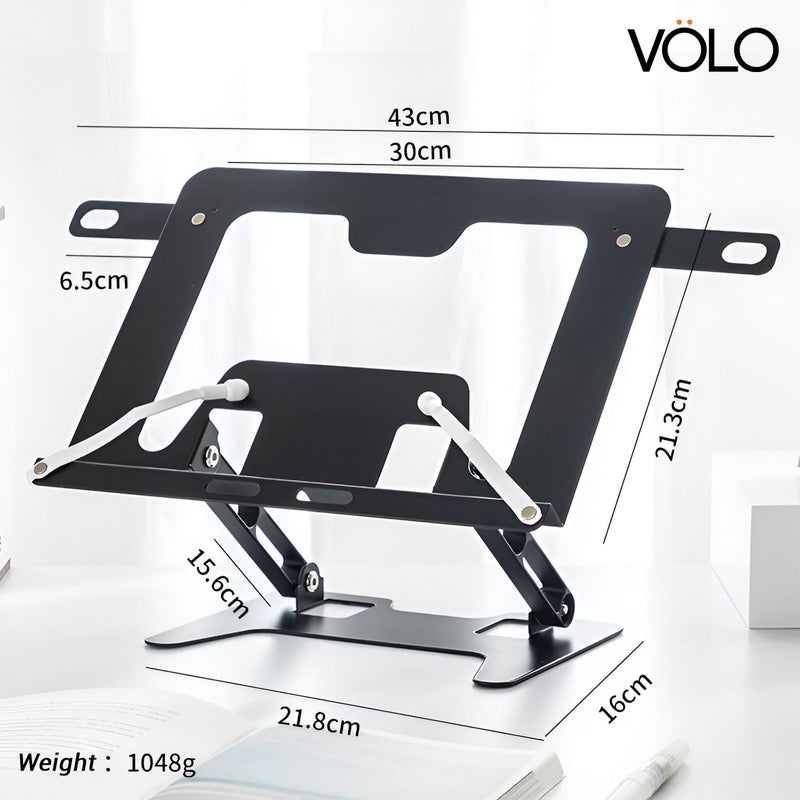 Volo 4-in-1 Book, Tablet, Laptop & Mobile Stand – Portable Adjustable Foldable Metal Holder for Reading & Study (Black) - Image 2