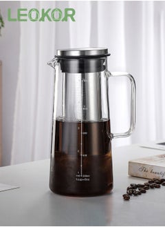 LEOKOR Glass Cold Brew Coffee Maker Pot Jar with Tick Marks Stainless Steel Filter Ice Brewed Coffee Tea Infuser Pot Cold Kettle 1000mL  - Image 1