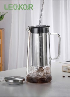 LEOKOR Glass Cold Brew Coffee Maker Pot Jar with Tick Marks Stainless Steel Filter Ice Brewed Coffee Tea Infuser Pot Cold Kettle 1000mL  - Image 4